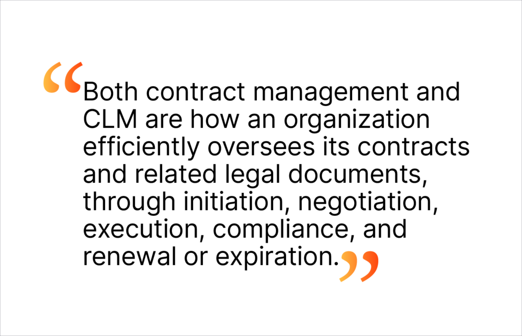 Contract management and CLM are how organizations oversee their contracts. 