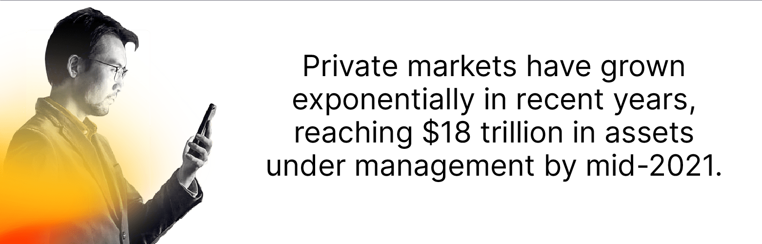 Private markets have grown exponentially in recent years, reaching $18 trillion assets under management by mid-2021.