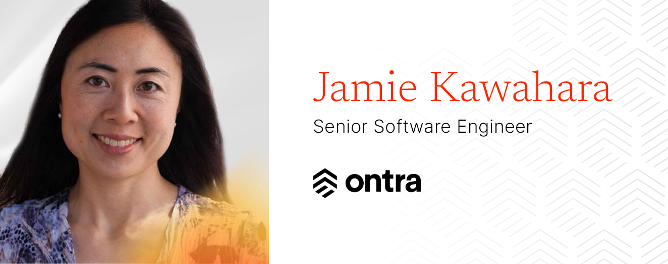 Photo of woman with straight dark hair. Jamie Kawahara, senior software engineer at Ontra.