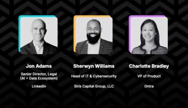 Featured image for a webinar on AI implementation showing the headshots of each speaker