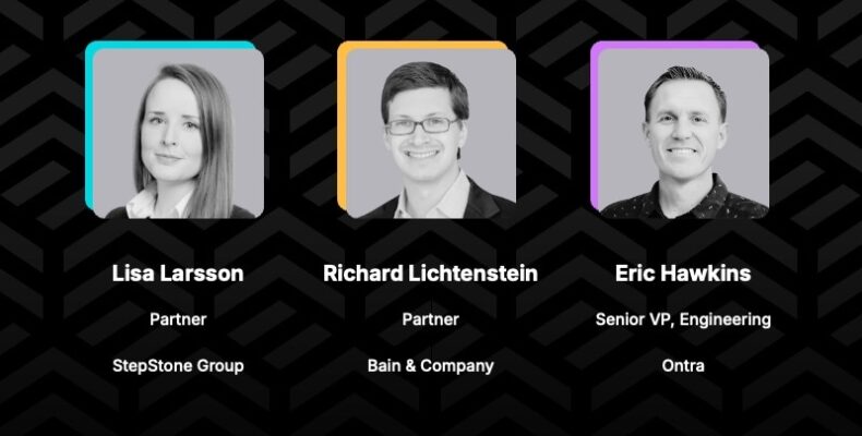 Three speaker headshots in social media featured image for Practical AI Webinar