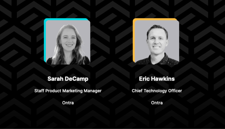AI Search Webinar featured image showing headshots for Sarah DeCamp and Eric Hawkins from Ontra