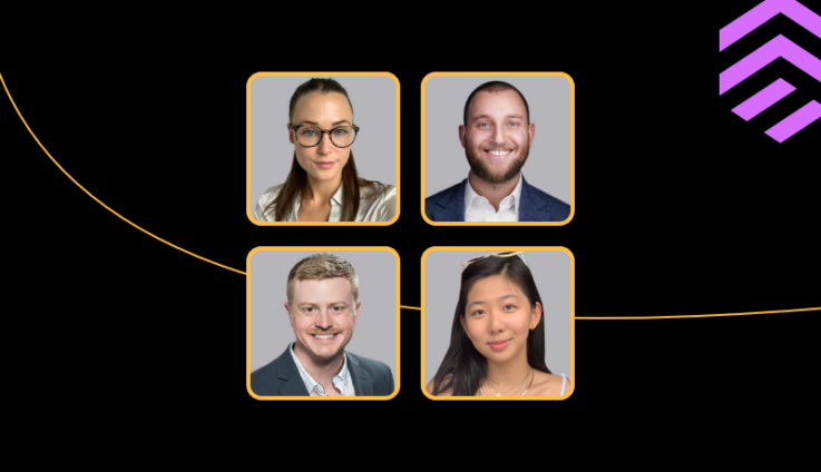 Social media image with four headshots of employees for an employee success blog