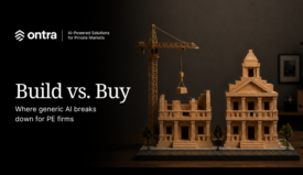 A dark background with a picture of a photo under construction to the right. To the left, the title "Build vs Buy."